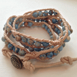 Blue Gemstone & Tan Leather Wrap Bracelet