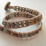 Green & Tan Gemstone Leather Wrap Bracelet